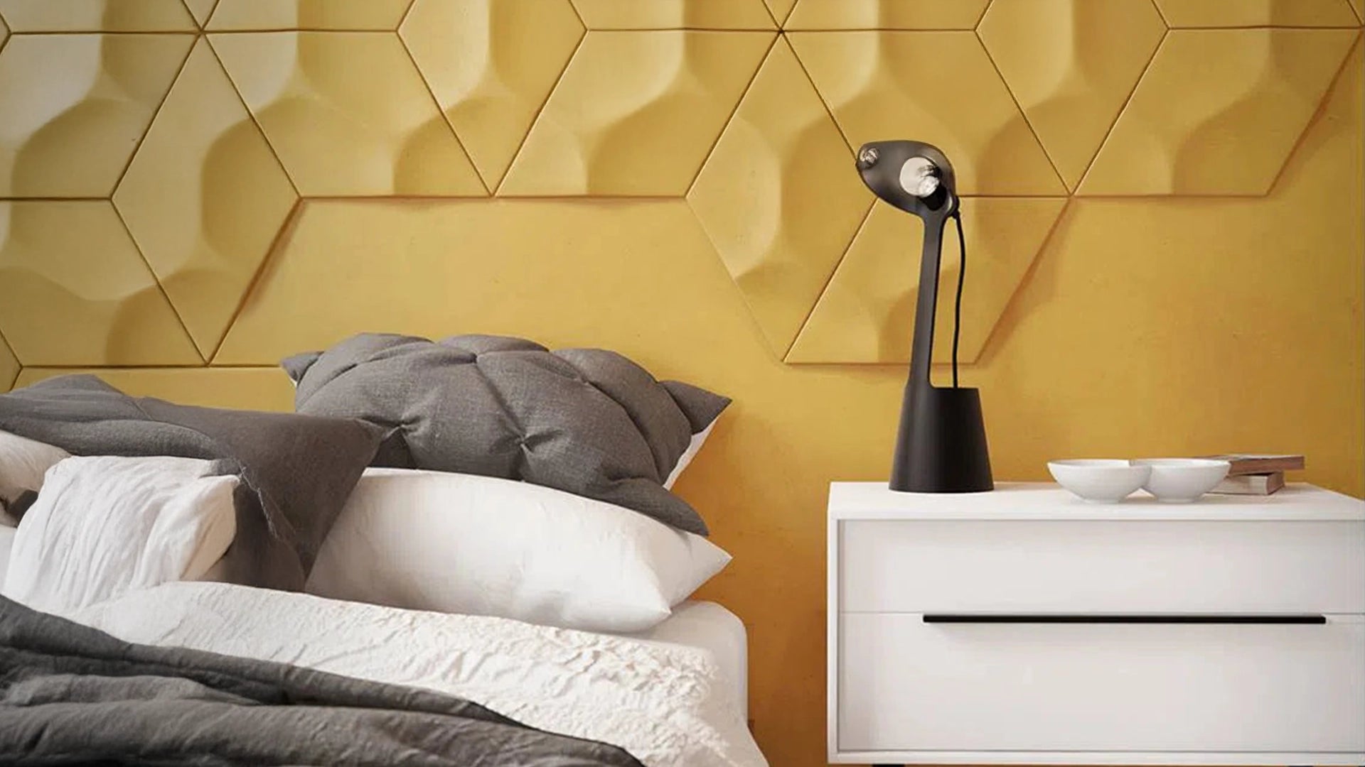 Arstyl NMC 3D Wall Panels ARSTYL® in a contemporary bedroom, enhancing the wall with its elegant design | DecorMania UK